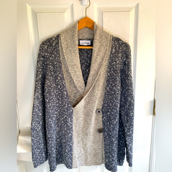 Neon Buddha Womens Sweater Large blue/tan knit Cardigan Lagenlook Boho - Picture 1 of 9